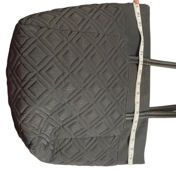 Tory Burch black nylon leather quilted zipper tote bag